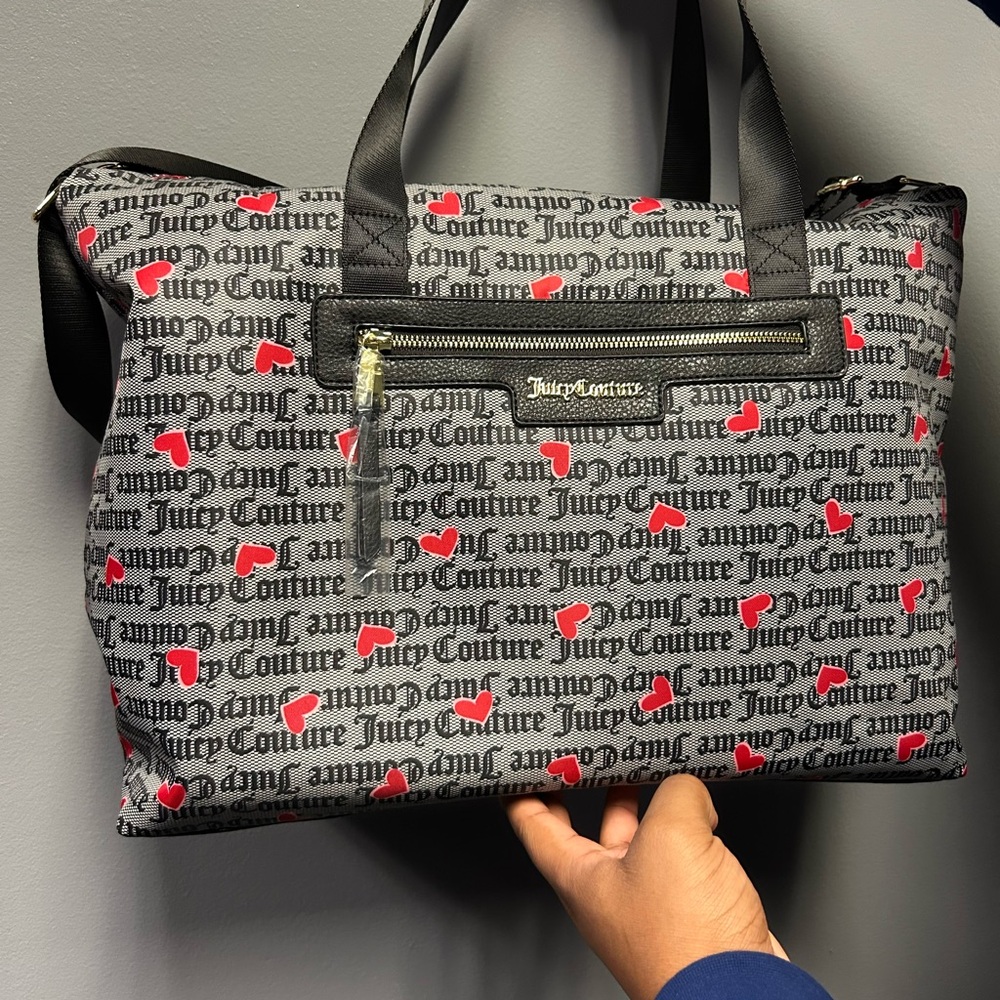 Juicy Couture Monogram Duffel Bag with Red Hearts.